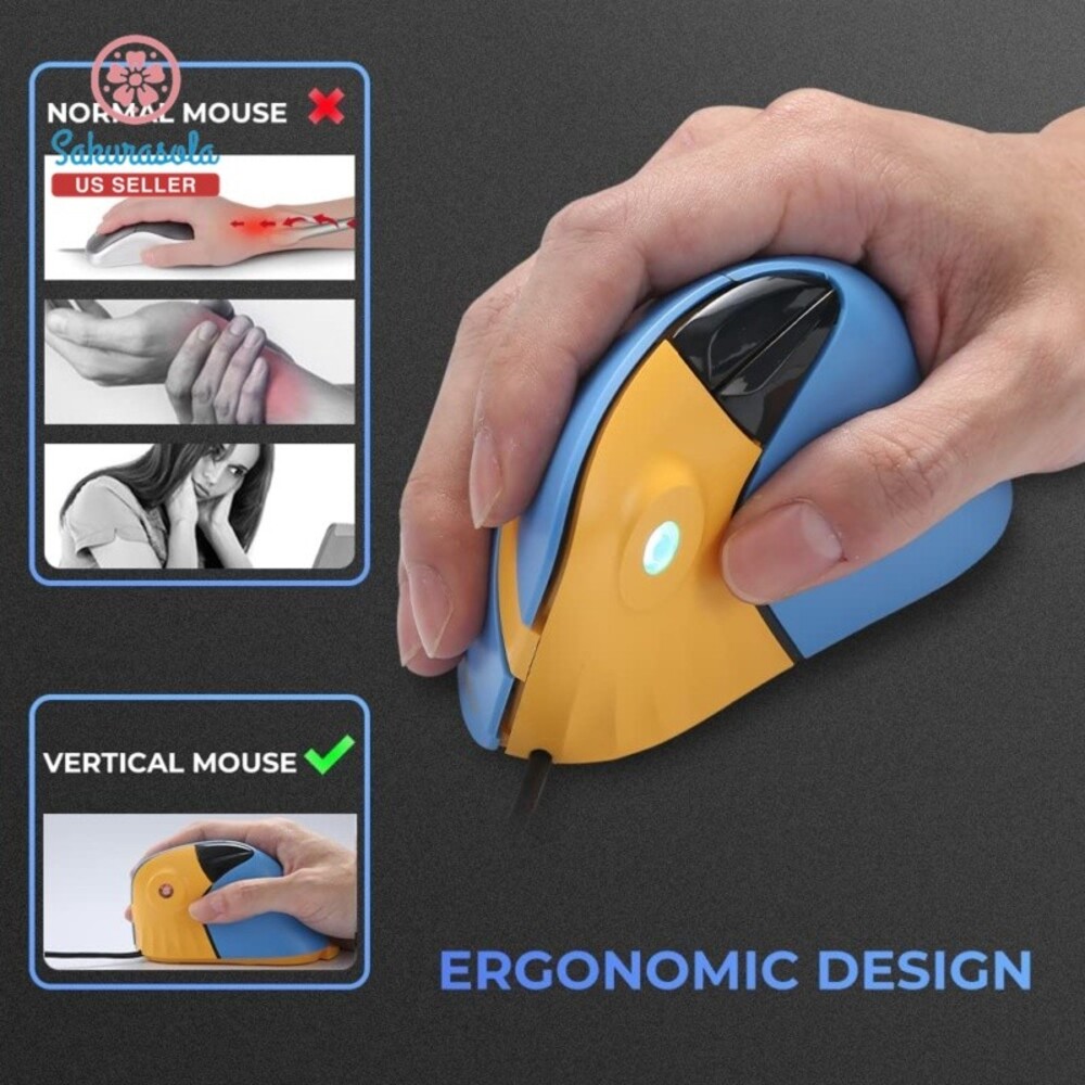 Vertical Ergonomic 89G Lightweight Optical Mouse 6 Buttons  (Blue&Yellow)